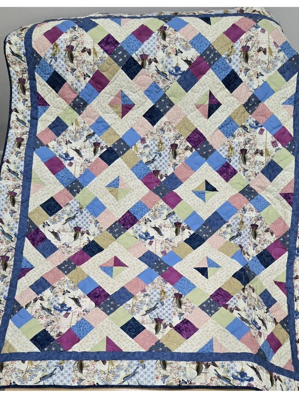 QUILT - HANDMADE - CROSSROAD PATTERN - BIRDS
